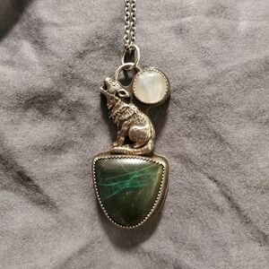 Ooak Etsy Artisan Howling Wolf Moonstone Moon Necklace Sterling Silver Handmade